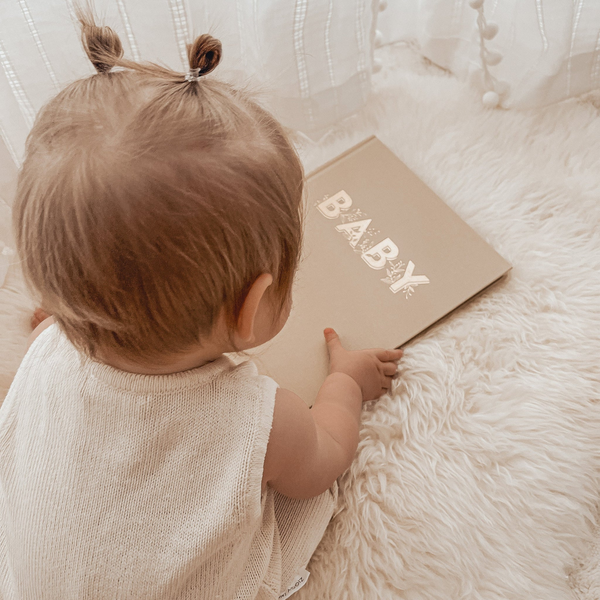 Fox & Fallow - Gold-Foil Linen Baby Book with Box- Biscuit