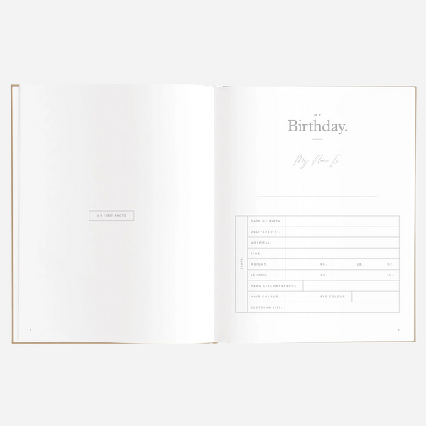 Fox & Fallow - Gold-Foil Linen Baby Book with Box- Biscuit