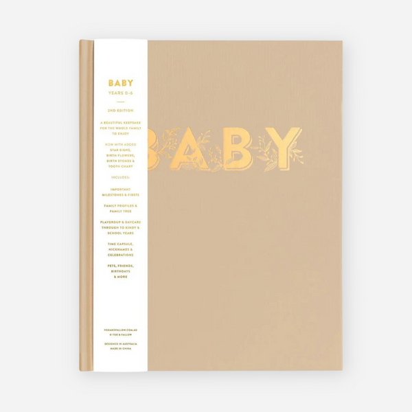 Fox & Fallow - Gold-Foil Linen Baby Book with Box- Biscuit