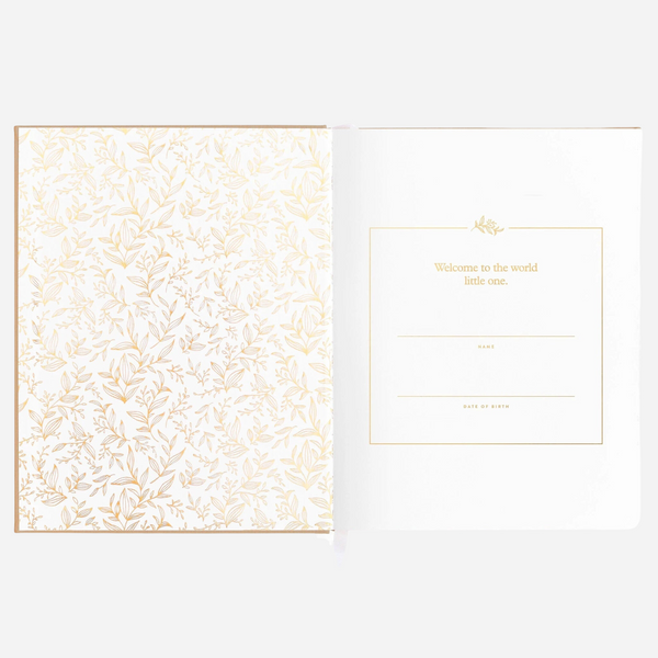 Fox & Fallow - Gold-Foil Linen Baby Book with Box- Biscuit