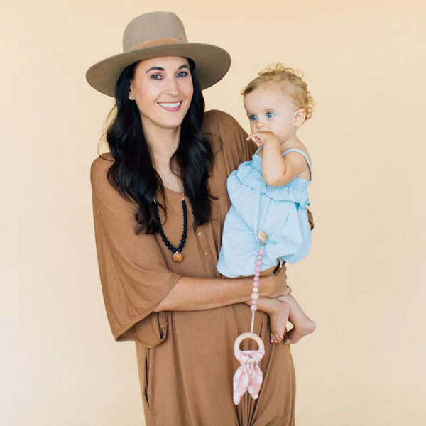 Chewable Charm - Classic Pacifier Clip - Wood + Rose