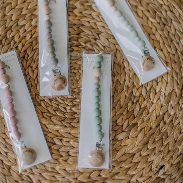 Chewable Charm - Classic Pacifier Clip - Wood + Rose