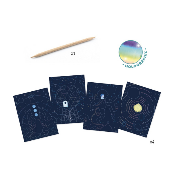 Djeco - Cosmic Mission Metallic Scratch Card Activity Set