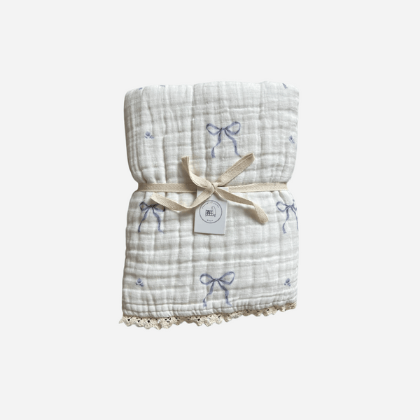 Dreamy Skies Baby - Periwinkle Bows Cotton Gauze Crib Sheet