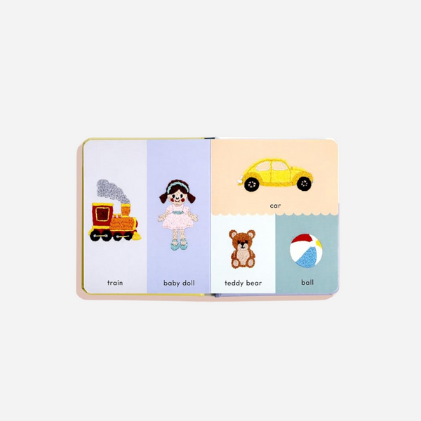First Words Board Book with Embroidered Friends