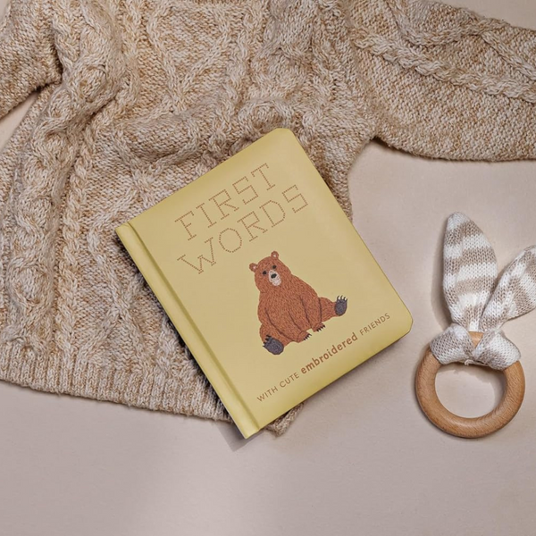 First Words Board Book with Embroidered Friends