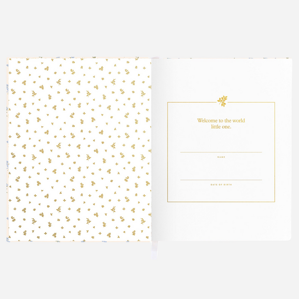 Fox & Fallow - Gold-Foil Linen Baby Book with Box - Forget Me Not
