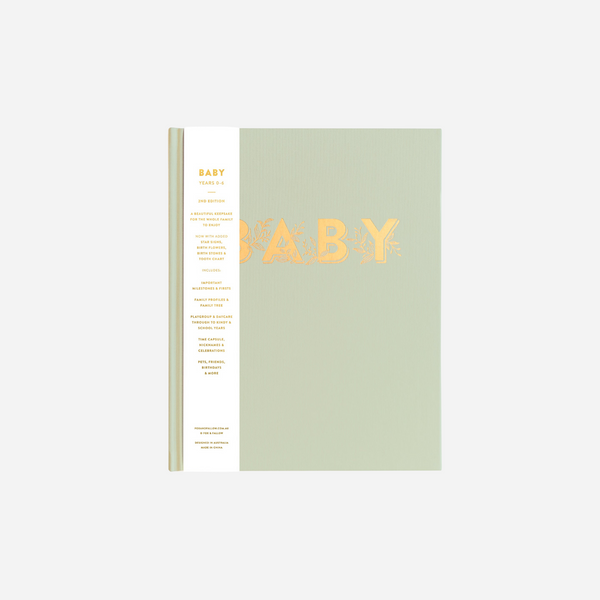 Fox & Fallow - Gold-Foil Linen Baby Book with Box - Pistachio