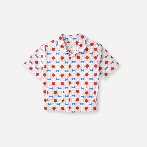 Gingersnaps - Baby Boys Tile Print Shirt with Swiss Piping