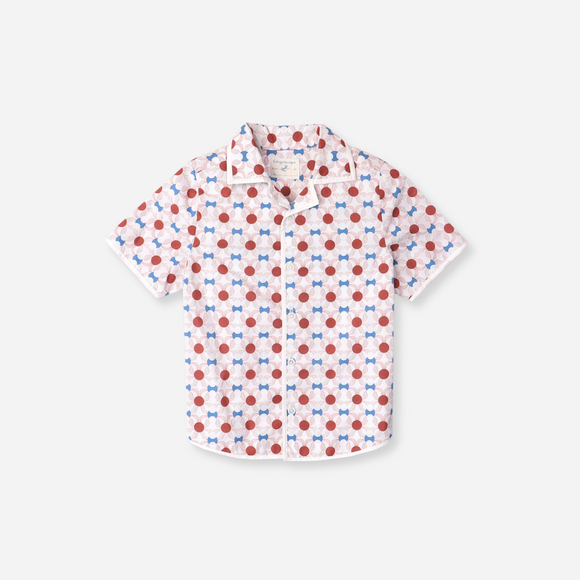 Gingersnaps - Boys Tile Print Shirt with Swiss Piping