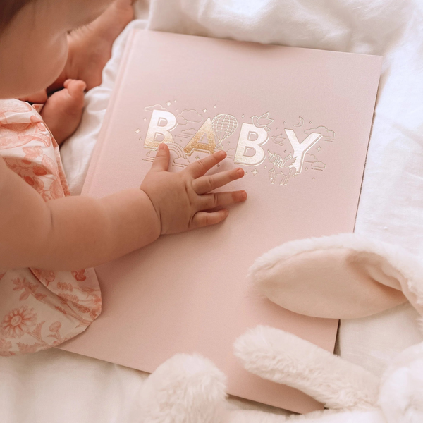 Fox & Fallow - Gold-Foil Linen Baby Book - Rose Boxed