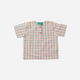 Little Green Radicals - Checked Seersucker Loose Short Sleeve Henley Top