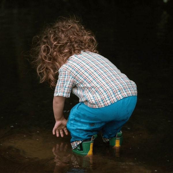 Little Green Radicals - Checked Seersucker Loose Short Sleeve Henley Top