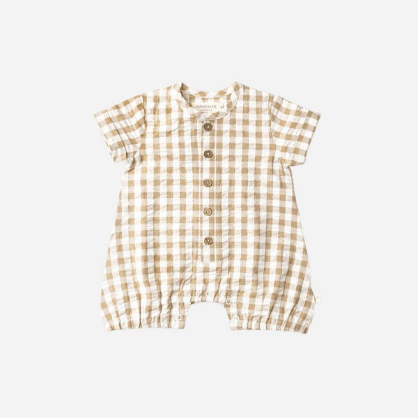 Makemake Organics - Organic Short Bubble Romper - Brown Chequered