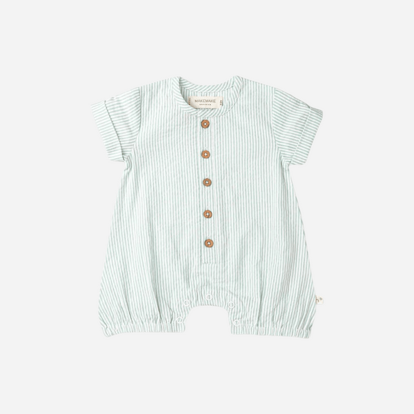 Makemake Organics - Organic Short Bubble Romper - Green Stripes