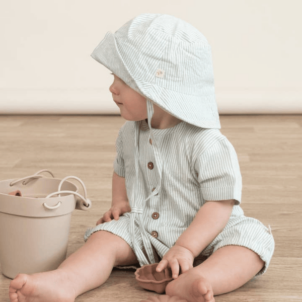 Makemake Organics - Organic Short Bubble Romper - Green Stripes