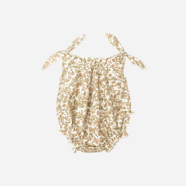 Makemake Organics - Organic Tie Shoulder Bubble Romper - Tuscan Bloom