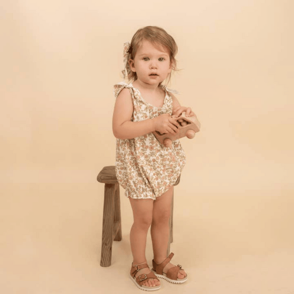 Makemake Organics - Organic Tie Shoulder Bubble Romper - Tuscan Bloom