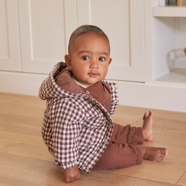 Quincy Mae - Hooded Woven Jacket - Plum Gingham