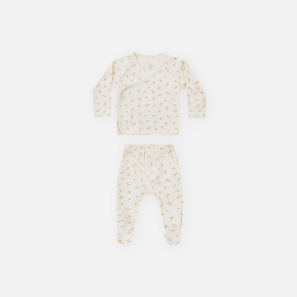 Quincy Mae - Pointelle Wrap Top + Footed Pant Set