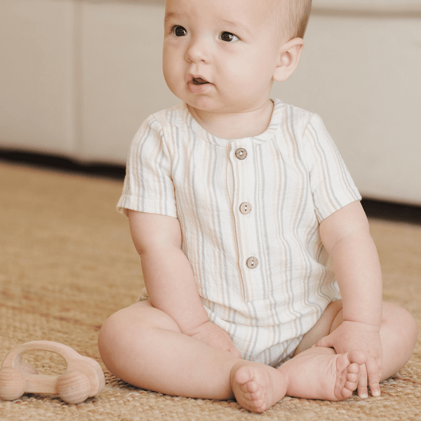 Quincy Mae - Short Sleeve Woven Romper - Summer Stripe