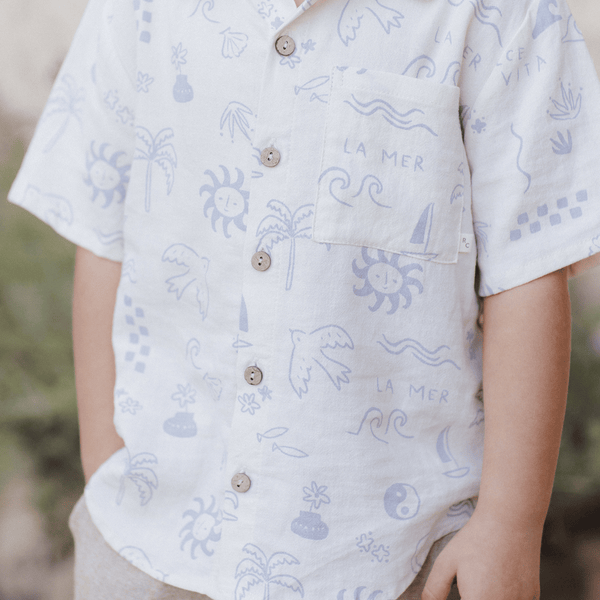 Rylee + Cru - Collared Short Sleeve Shirt - Mediterranean