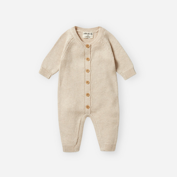 Wilson and Frenchy - Knitted Button Growsuit - Oatmeal Melange