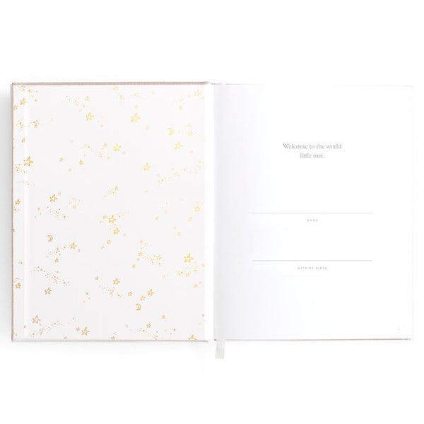Fox & Fallow Gold-Foil Linen Baby Book with Box - Grey