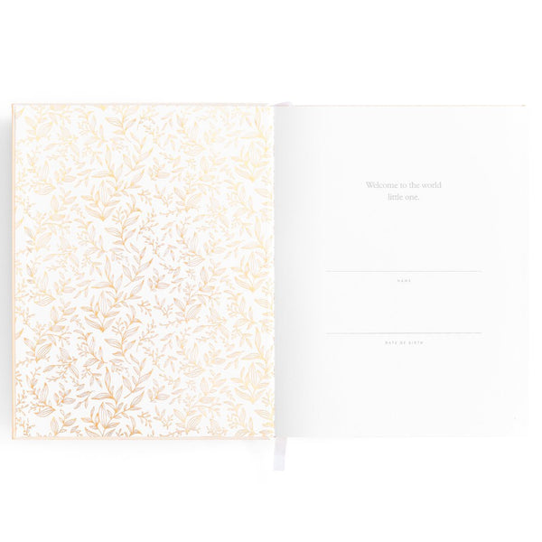 Gold-Foil Linen Baby Book with Box - Buttermilk