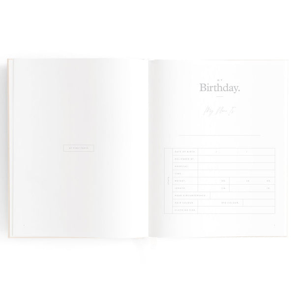 Gold-Foil Linen Baby Book with Box - Buttermilk