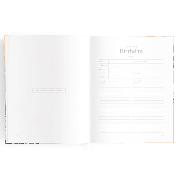 Baby book first birthday page