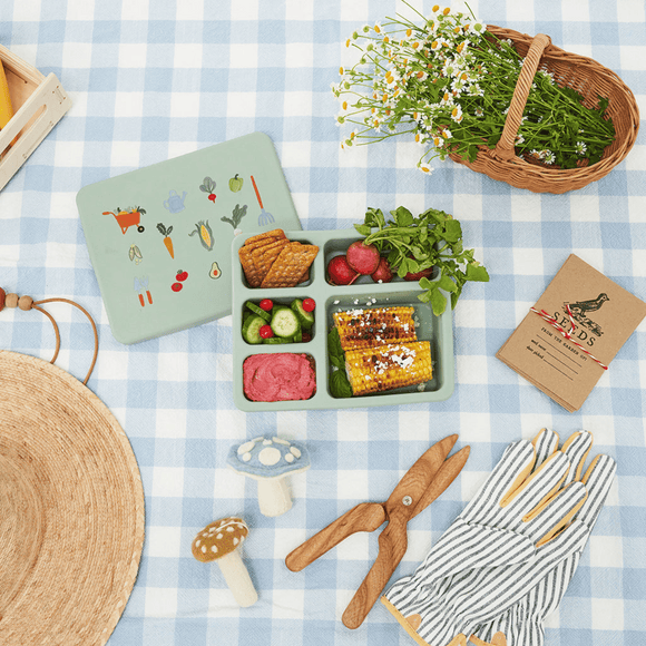 Austin Baby Co - Silicone Bento Box - Veggie Garden Robin's Egg Blue