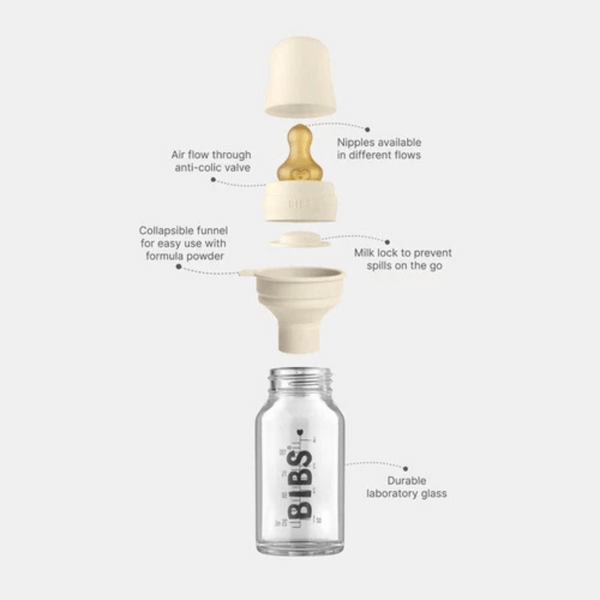 BIBS USA - Glass Baby Bottle Complete Set 110ml - Baby Blue