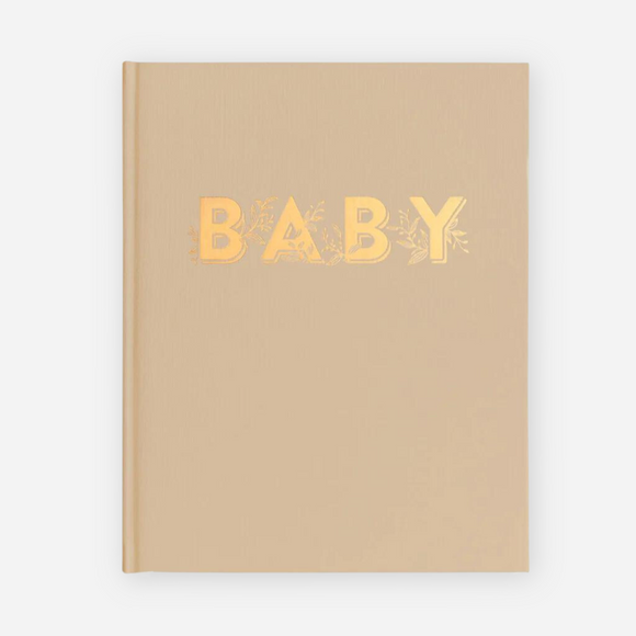 Fox & Fallow - Gold-Foil Linen Baby Book with Box- Biscuit