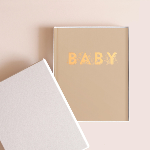 Fox & Fallow - Gold-Foil Linen Baby Book with Box- Biscuit