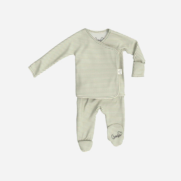 Bonsie Skin to Skin Babywear - Skin to Skin Footie - Mint Twist Stripe