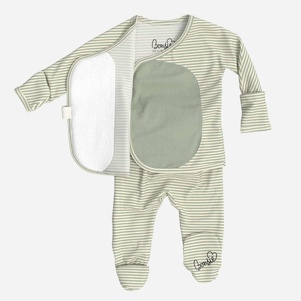 Bonsie Skin to Skin Babywear - Skin to Skin Footie - Mint Twist Stripe