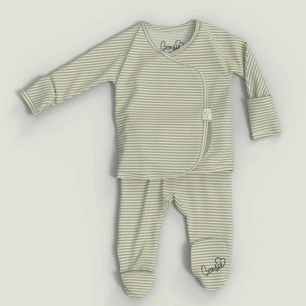 Bonsie Skin to Skin Babywear - Skin to Skin Footie - Mint Twist Stripe