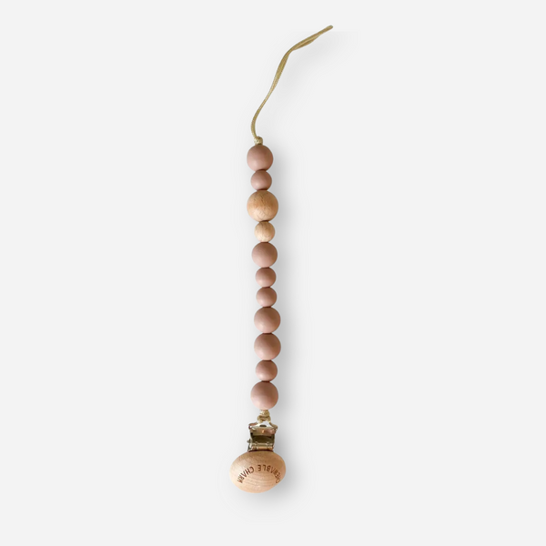 Chewable Charm - Classic Pacifier Clip - Wood + Rose