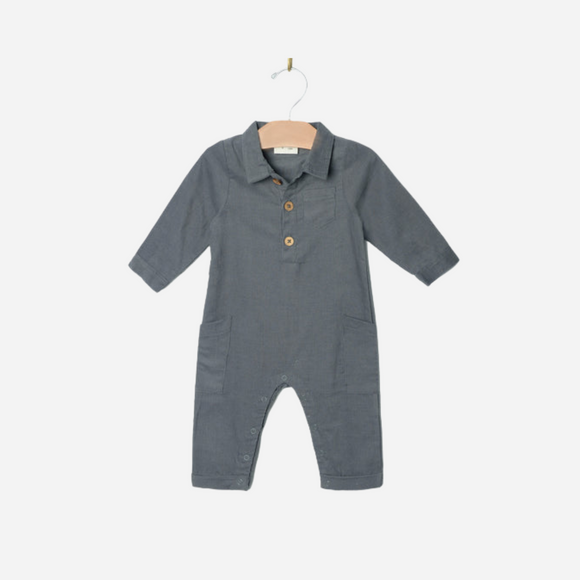 City Mouse - Collar Long Leg Romper - Baby Corduroy / Granite