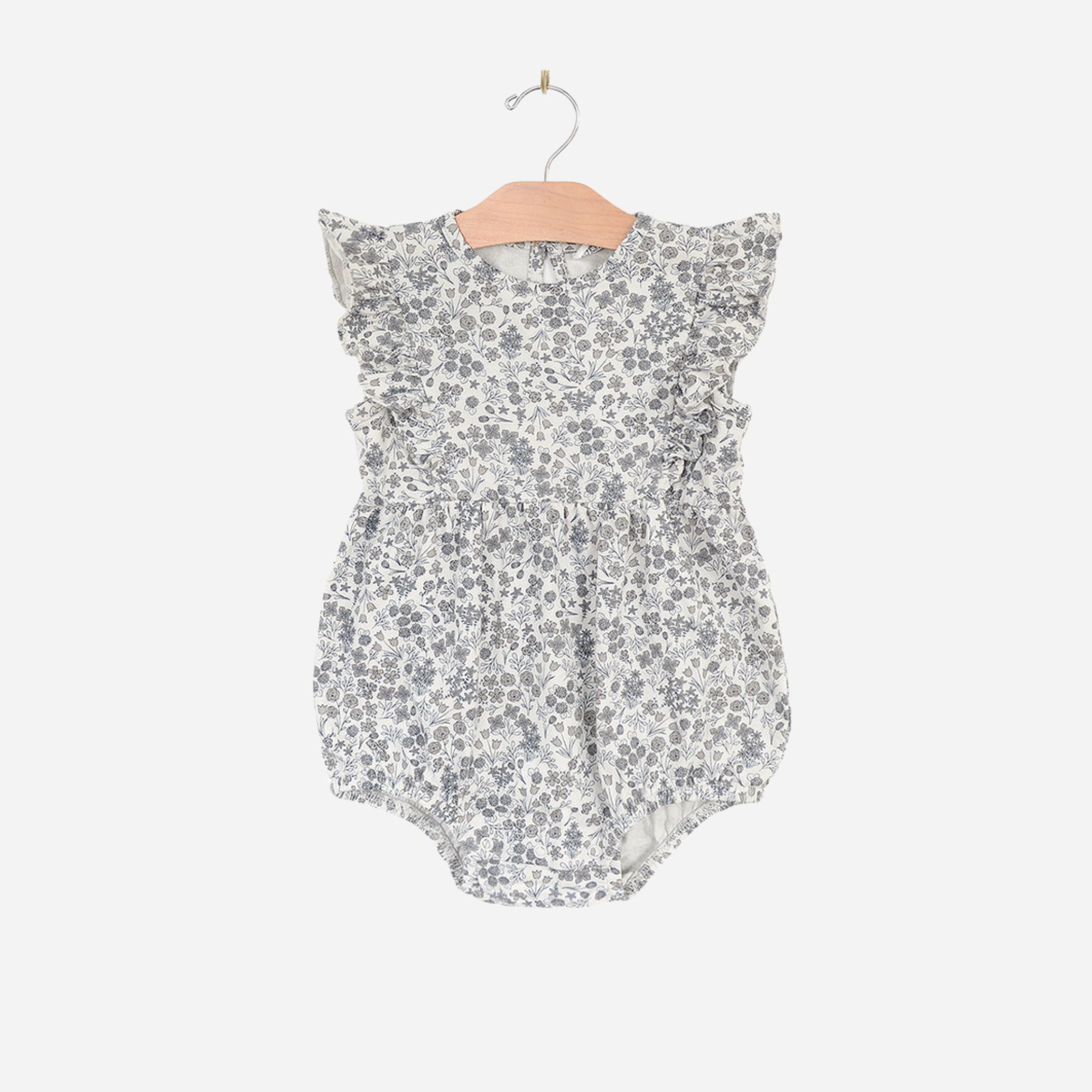 City Mouse Studio - Flutter Sleeve Short Romper- Calico Floral Robin's Egg  – Dearly