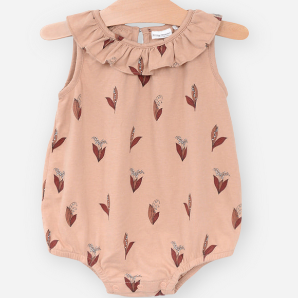 City Mouse Studio - Frill Collar Romper- Lily of the Valley- Peach