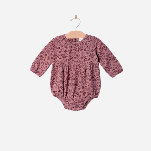 City Mouse - Long Sleeve Shortie Romper - Plum Birds