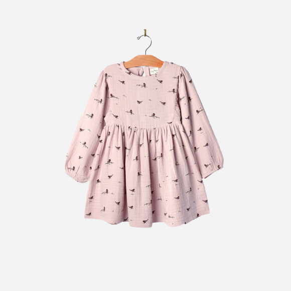 City Mouse - Puff Sleeve Dress - Lavender Birds