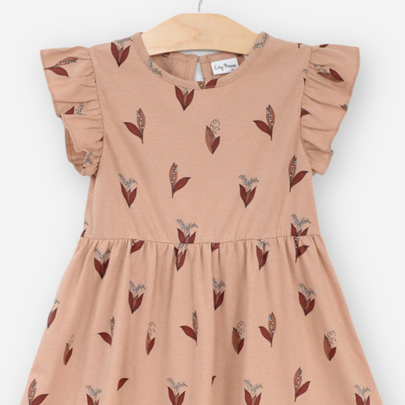 City Mouse Studio - Ruffle Dress- Lily of the Valley- Peach
