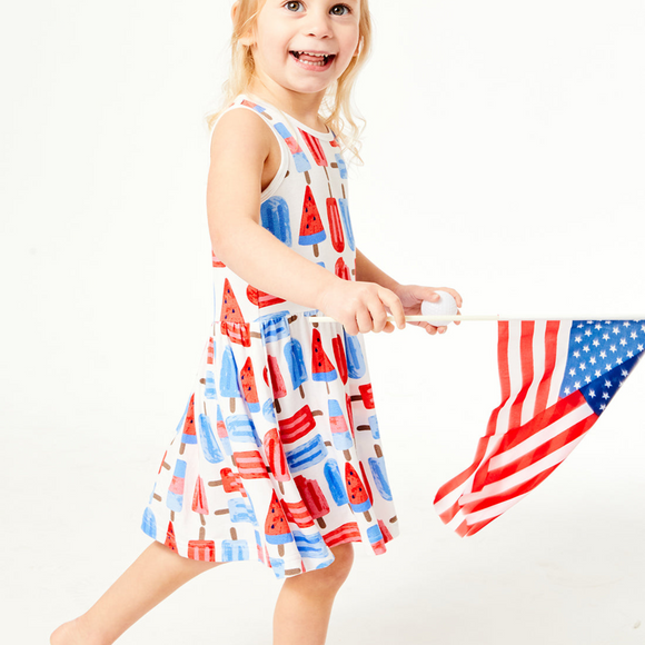 Clover Baby & Kids - Stretchy Sleeveless Twirl Dress- Popsicles