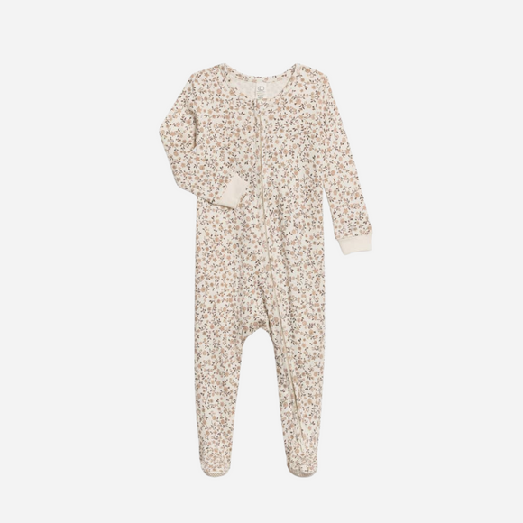 Colored Organics - Baby Peyton Footed Sleeper - Primrose Floral/Chesnut