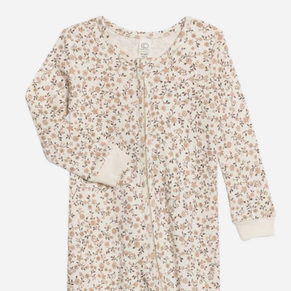 Colored Organics - Baby Peyton Footed Sleeper - Primrose Floral/Chesnut