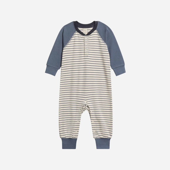Colored Organics - Brix Henley Romper - Summit Stripe Denim