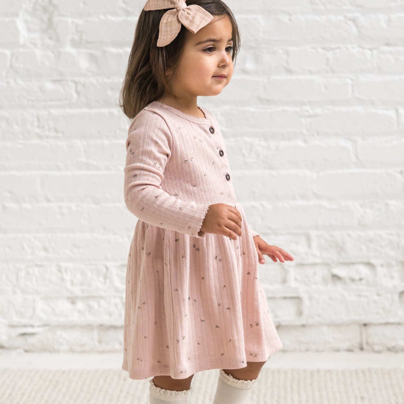 Colored Organics - Bryn Brushed Back Pointelle Henley Dress - Haran Floral